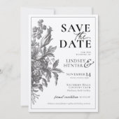 Bloemen Zwart Rustiek Kraft Boho Huwelijk Save The Date (Voorkant)