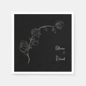 Bloemen Zwart Script Namen bruiloft servetten (Voorkant)