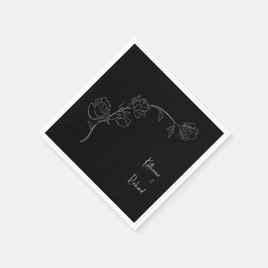 Bloemen Zwart Script Namen bruiloft servetten (Hoek)