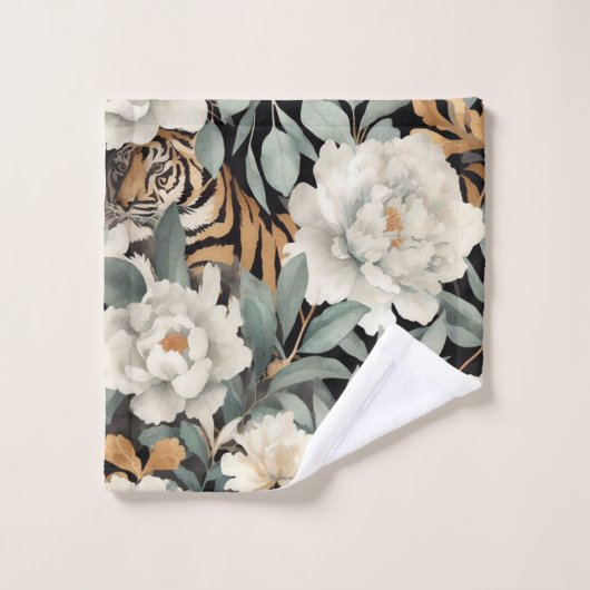 Bloemen zwart  sierlijke tijger bad handdoek (Wasdoekje)