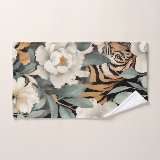 Bloemen zwart  sierlijke tijger bad handdoek (Handdoek)