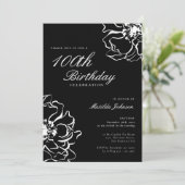 Bloemen Zwart-wit 100e verjaardag Kaart (Staand voorkant)