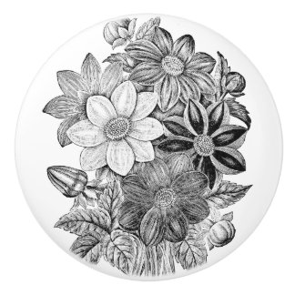bloemen zwart, wit afdrukken keramische knop