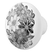  bloemen zwart, wit afdrukken keramische knop (Rechts)