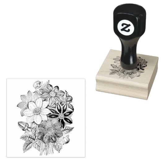  bloemen zwart, wit afdrukken rubberstempel (Gestempeld)