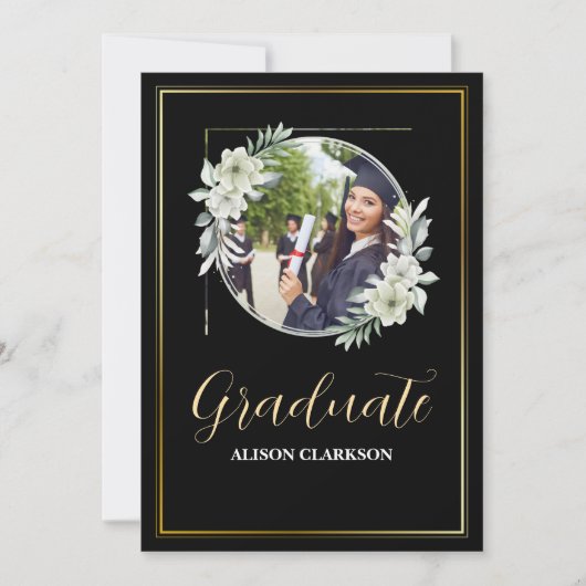 Bloemen Zwart-Wit Afstuderen 2025 Fotofeest Kaart (Voorkant)