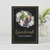 Bloemen Zwart-Wit Afstuderen 2025 Fotofeest Kaart (Staand voorkant)