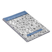 Bloemen Zwart Wit Blauw Naam School Onderwerp Notitieboek (Rechterzijde)