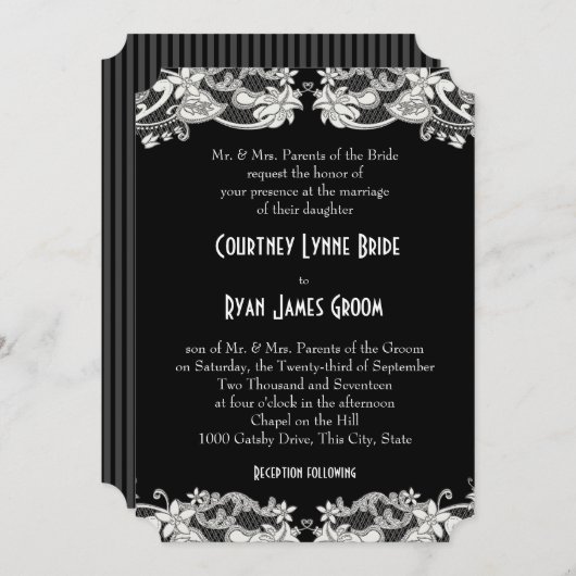 Bloemen Zwart-wit bruiloft Kaart (Voorkant / Achterkant)