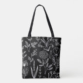 Bloemen Zwart-wit Canvas tas, Hand getrokken Bloem Tote Bag (Achterkant)