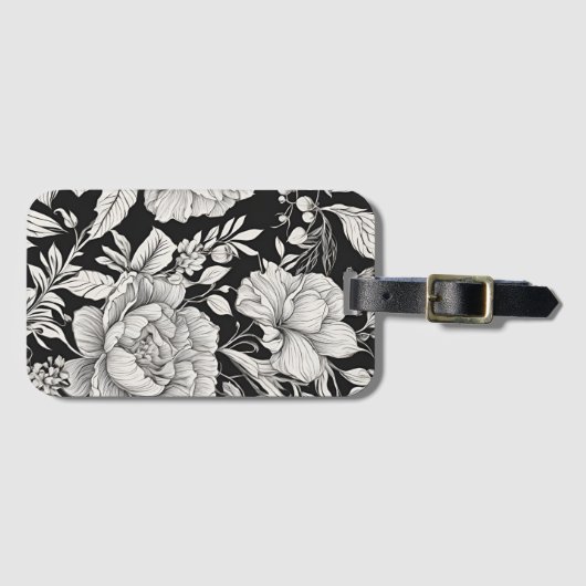  Bloemen Zwart-wit Classic Bagagelabel (Voorkant (horizontaal))
