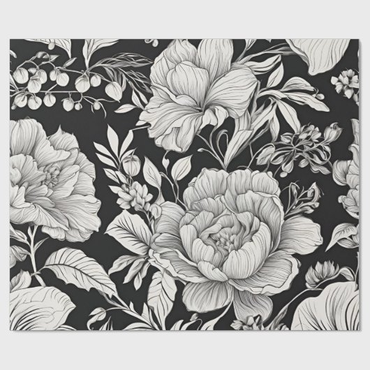  Bloemen Zwart-wit Classic Cadeaupapier (Vlak)