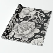 Bloemen Zwart-wit Classic Cadeaupapier (Uitgerold)