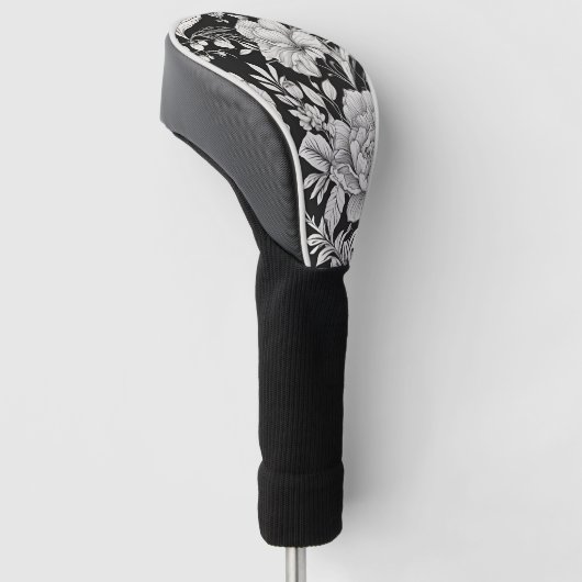  Bloemen Zwart-wit Classic Golfheadcover (Schuin)