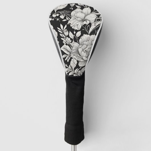 Bloemen Zwart-wit Classic Golfheadcover (Voorkant)