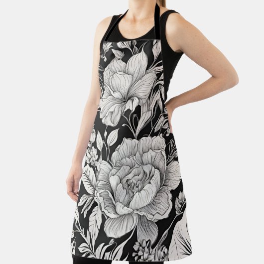  Bloemen Zwart-wit Classic Schort (Insitu)