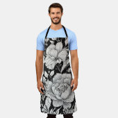  Bloemen Zwart-wit Classic Schort (Gedragen)