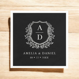 Bloemen Zwart Wit Crest Huwelijksmonogram Servet