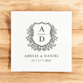 Bloemen Zwart Wit Crest Huwelijksmonogram Servet