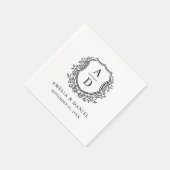 Bloemen Zwart Wit Crest Huwelijksmonogram Servet (Hoek)