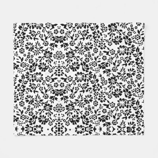 Bloemen zwart & wit deken. fleece deken (Voorkant (Horizontaal))