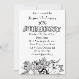 Bloemen Zwart Wit Dertigste 30ste Verjaardag Uitno Kaart