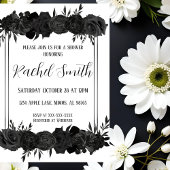 Bloemen Zwart-wit Douche Uitnodiging