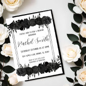 Bloemen Zwart-wit Douche Uitnodiging