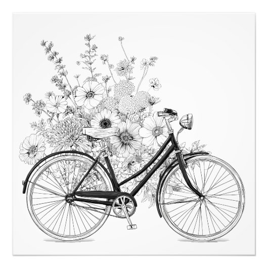 Bloemen Zwart Wit  Fietstekening Foto Afdruk (Voorkant)