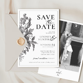 Bloemen Zwart-Wit Foto Boho Huwelijk Save The Date