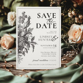 Bloemen Zwart-Wit Foto Boho Huwelijk Save The Date