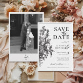 Bloemen Zwart-Wit Foto Boho Huwelijk Save The Date