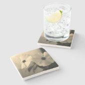 Bloemen Zwart Wit foto Marmeren Steen Onderzetter (Zijkant)