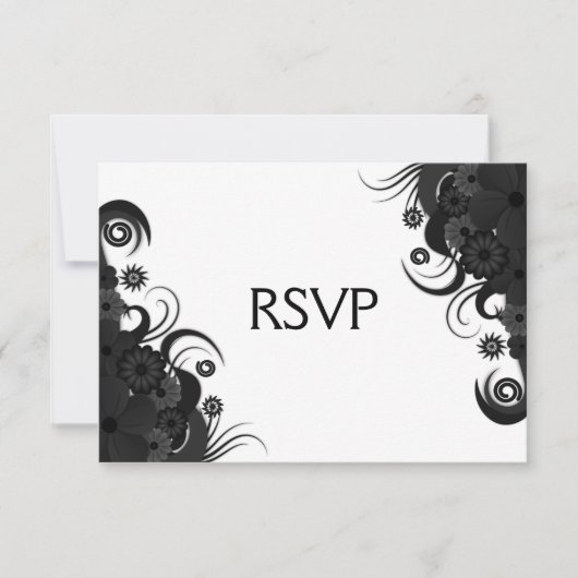 Bloemen Zwart-wit Gothic RSVP Response Kaarten (Voorkant)