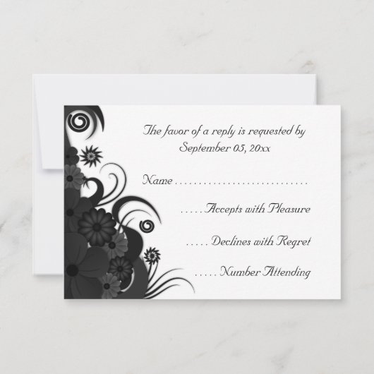 Bloemen Zwart-wit Gothic RSVP Response Kaarten (Achterkant)