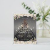 Bloemen Zwart Wit Goud Glam Prinses Quinceanera Briefkaart (Staand voorkant)