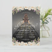 Bloemen Zwart Wit Goud Glam Prinses Quinceanera Kaart (Staand voorkant)