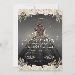 Bloemen Zwart Wit Goud Glam Prinses Quinceanera Kaart