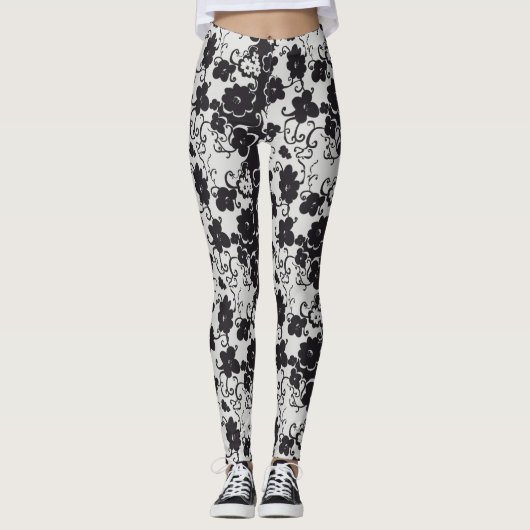 Bloemen zwart-wit leggings (Voorkant)
