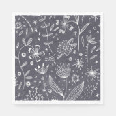 Bloemen Zwart-wit Line Art Servet (Voorkant)