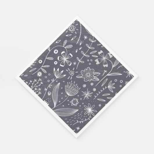 Bloemen Zwart-wit Line Art Servet (Hoek)