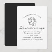 Bloemen Zwart-wit New Home Housewarming Party Aankondiging (Voorkant / Achterkant)