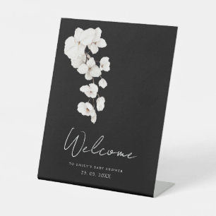 Bloemen Zwart Wit Orchidee Baby shower Welkom Reclamebord Met Voetstuk