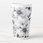 Bloemen zwart-wit patroon esthetische latte Mok (Voorkant)