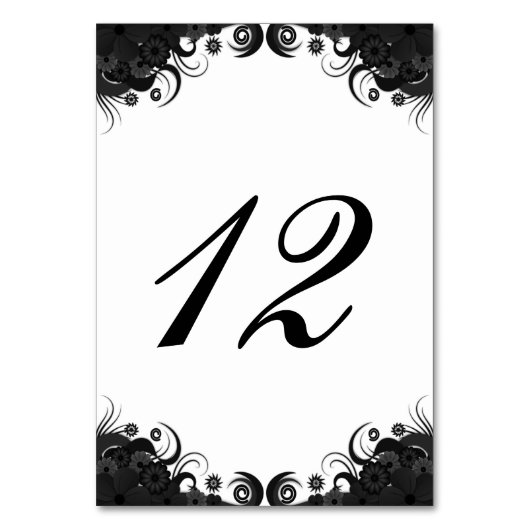 Bloemen Zwart-wit Receptie Tafelnummer Kaart (Voorkant)