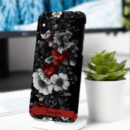  Bloemen Zwart Wit Rood Motief iPhone 16 Pro Hoesje