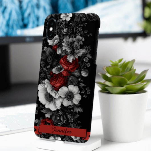  Bloemen Zwart Wit Rood Motief Case-Mate iPhone Case