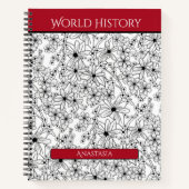 Bloemen Zwart Wit Rood Naam School Onderwerp Notitieboek (Voorkant)