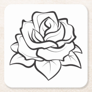 Bloemen Zwart & Wit Rose Bloem Trouwfeest Kartonnen Onderzetters