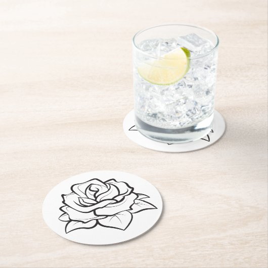 Bloemen Zwart & Wit Rose Bloem Trouwfeest Ronde Kartonnen Onderzetter (Insitu)